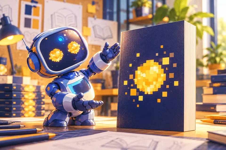 Le robot SGI présente un livre broché et ses pages papier