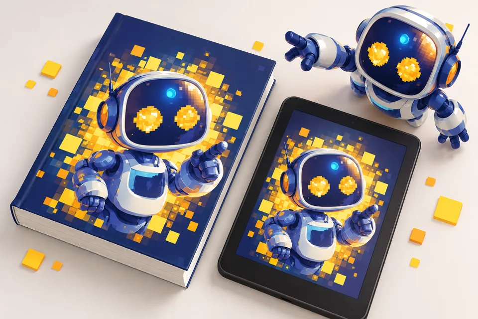 Vue plongeante d’un livre papier et de sa version numérique avec le robot SGI