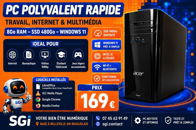 PC Polyvalent Rapide – Travail, Internet & Multimédia