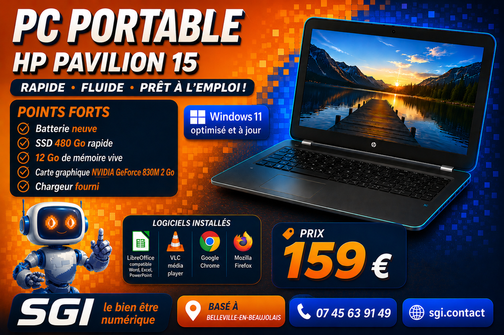 PC PORTABLE HP 15-P049NF - BATTERIE NEUVE – 12 Go RAM – SSD 480 Go – GeForce 830