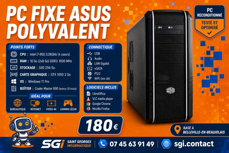 PC ASUS Polyvalent – 16Go RAM – SSD 256Go – Prêt à l’emploi