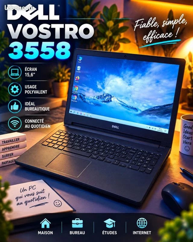 Dell Vostro 3558 – SSD 256 Go – 8 Go RAM – Windows 10 + Linux Mint