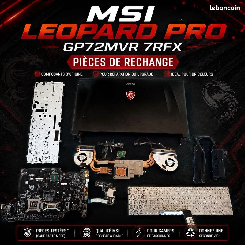 MSI GP72MVR 7RFX Leopard Pro – PC Gamer en l’état 🛠️