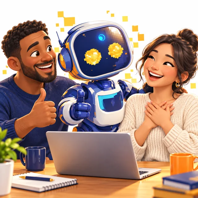 Illustration de clients satisfaits avec la mascotte SGI
