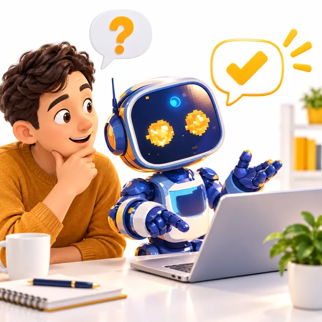 La mascotte SGI répond à la question d’un visiteur