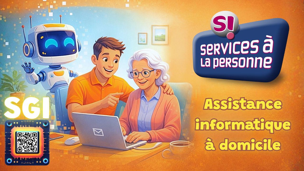 SGI : assistance informatique à domicile, avec un accompagnant et une personne utilisant un ordinateur portable